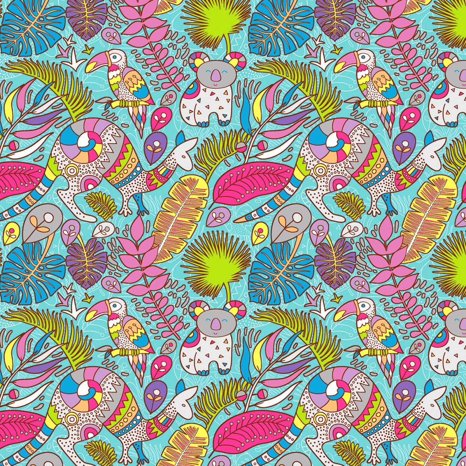 Benartex~Rooville~Outback Animals~Turquoise~Cotton Fabric by the Yard or Select Length 17000B-84