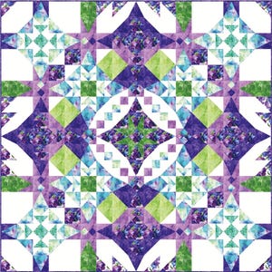Quilt Kit Southern Sky 68" x 68" Infatuation Iris Floral Block Quilt (includes pattern and fabric for quilt top and binding) AAFQK-1585