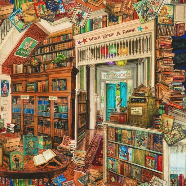 Robert Kaufman - Library of Rarities - Book Store - Antique - Cotton Fabric by the Yard or Select Length ATX20802199