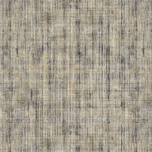 May include: A textured fabric with a neutral color palette. The design features vertical lines in shades of beige, gray, and brown, creating a woven appearance. The pattern is consistent across the surface, suitable for various textile applications.