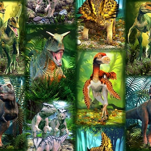 EOB~Blank Quilting~Tyranno Chorus~Dinosaur Patch~Green~Cotton Fabric by the Yard or Select Length 1547-66