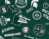 Sykel Enterprises - College Cottons - NCAA Michigan State Spartans Home State Cotton - Green White - Cotton Fabric by the Yard MIST-1208