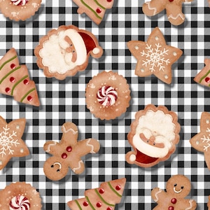 Very Merry Christmas Gingerbread by 3 Wishes, Quilt Grade 100% Cotton Fabric, Cookie Plaid 24614-BLK