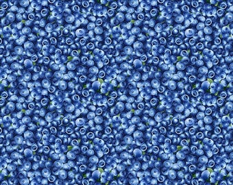 Tesoros atemporales Delicia de arándanos Arándanos empaquetados Tela de algodón azul digital cortada a medida o seleccione la longitud CD1748-AZUL