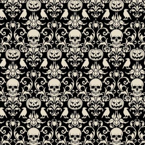 Michael Miller~Boo-tiful~Spooky Damask~Digital~Schwarz~Baumwollstoff Meterware oder Wählen Sie die Länge DCX12280-BLAC