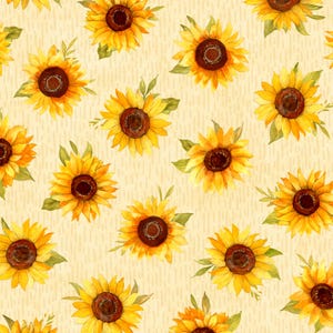 Wilmington Prints~Sunflower Splendor~Sunflower Toss~Cream~Cotton Fabric by the Yard or Select Length 83328-252