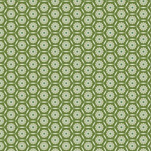 May include: A seamless pattern with a repeating design of white flowers with green centers on a green background.