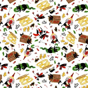 EOB~Dear Stella~Meowy & Bright~Cats~White~Cotton Fabric by the Yard or Select Length ST-DLW1842WHI