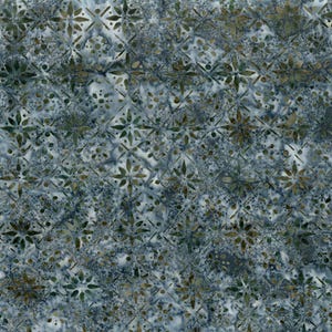 May include: A blue and green fabric with a repeating pattern of stylized flowers. The fabric has a subtle tie-dye effect.