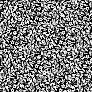 Northcott~Ebony and Ivory~Mini Leaf~Black~Cotton Fabric by the Yard or Select Length 27721-99