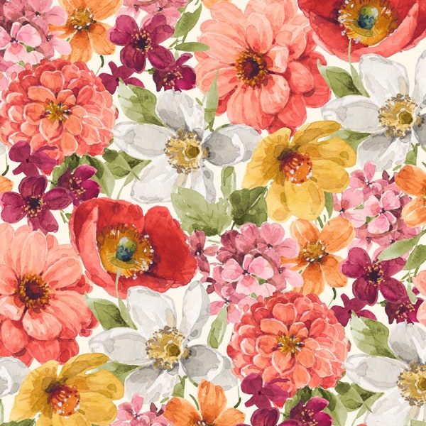 Wilmington Prints~Blessed by Nature~Watercolor Packed Florals~Multi~Cotton Fabric by the Yard or Select Length 17809-287
