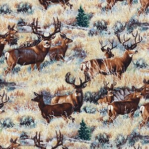 Quilt Fabric 1/2 Yard CLEARANCE Wild Deer Scene Buck Doe Fawn Premium  Cotton #PC