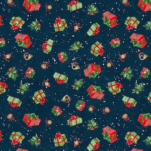 EOB~Wilmington Prints~Winter Hollow~Gifts and Ornaments~Navy~Cotton Fabric by the Yard or Select Length 39749-493
