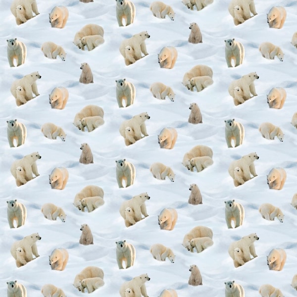 Fabric Utopia US EXCLUSIVE~Kai Studios~Polar Bear~Polar Bear on Snow~Lt Blue~Cotton Fabric by the Yard or Select Length EY-2101-3