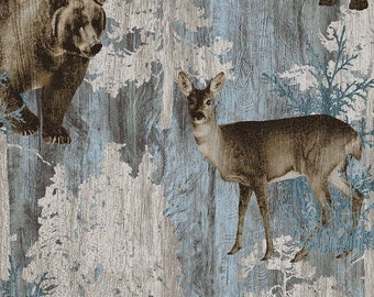 Northcott~Timberland Trail~All Over Animals~Light Teal~Cotton Flannel Fabric by the Yard or Select Length F25007-66