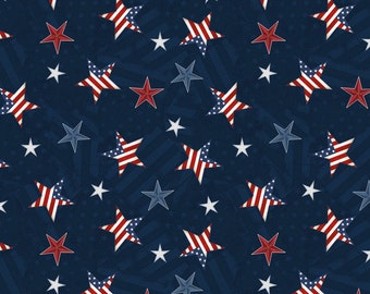 Wilmington Prints~Hearts Anthem~Tossed Stars~Blue~Cotton Fabric by the Yard or Select Length 84476-443