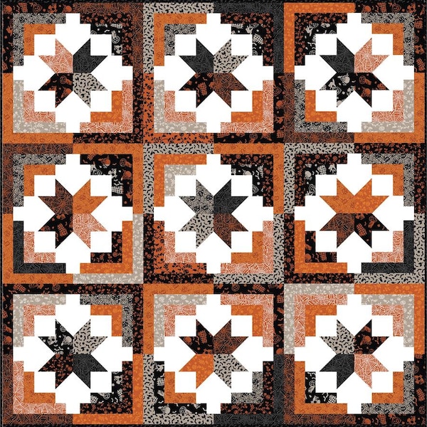 Cozy Cabin Quilt Kit, 60" x 60" Halloween Pieced Block Quilt Featuring Pumpkin Grove Fabrics by Maywood Studio AAFQK-1654