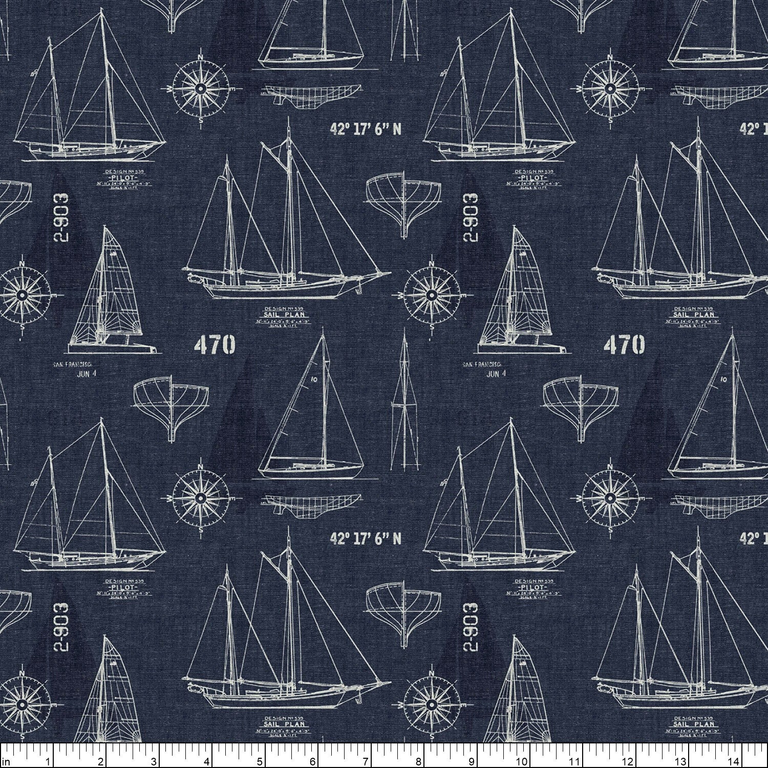 Buy Michael Miller Bon Voyage Sail Plan Navy Cotton Fabric Online