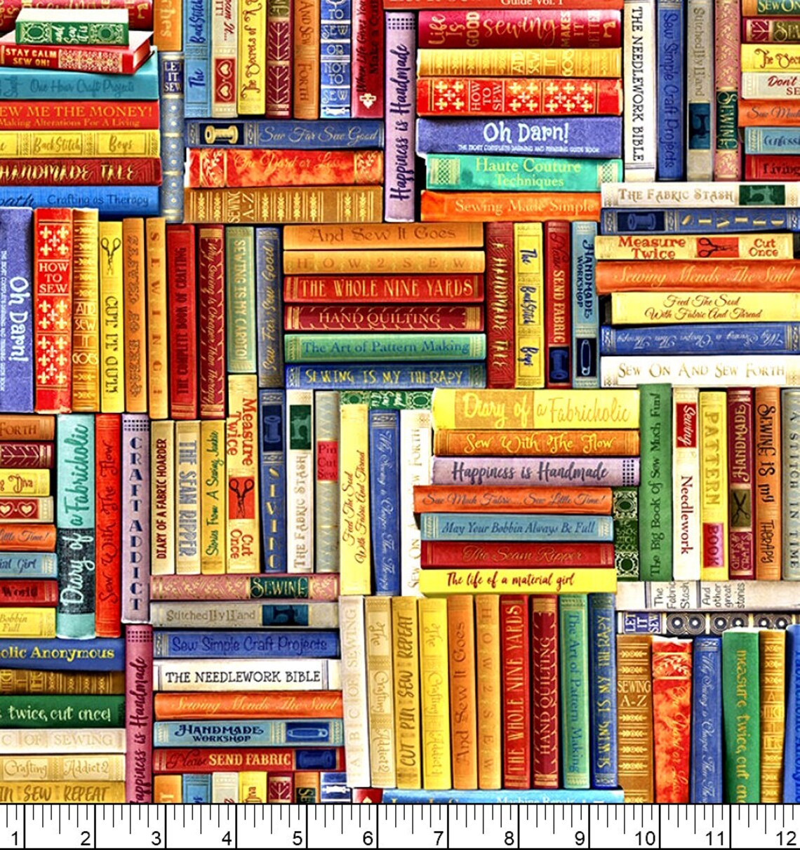 EOB Timeless Treasures Sew Strong Sewing Library Books Multi Cotton ...