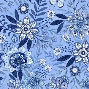 EOB~Wilmington Prints~Blooming Blue~Large Floral Allover~Medium Blue~Cotton Fabric by the Yard or Select Length 27689-440