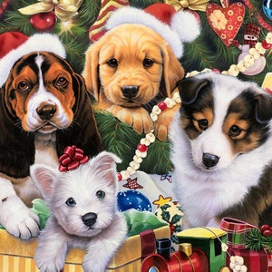 Art Licensing by David Textiles~Holiday 2021~35&quot; x 43&quot; Puppy Surprise Panel~Digital~Multi~Cotton Fabric by the Panel AL36100C1