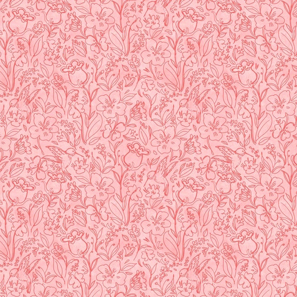 Wilmington Prints~Hummingbird Floral~Toile~Pink~Cotton Fabric by the Yard or Select Length 39833-333