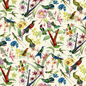EOB~Elizabeths Studio~Hummingbird Heaven~Hummingbirds w/ Metallic Gold~Cream~Cotton Fabric by the Yard or Select Length M4915E-CREAM