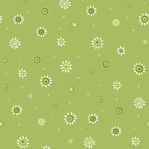 Susybee~Lyon le Lion~Petites fleurs~Vert~Tissu en coton par cour ou longueur sélectionnée SB20104-835