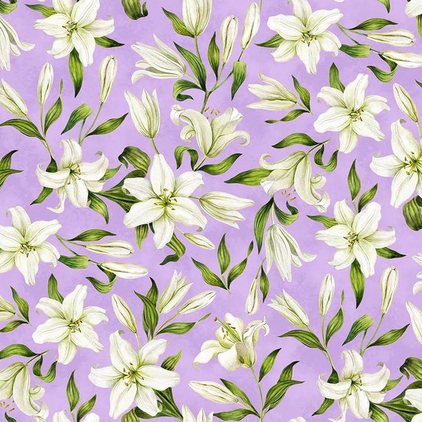 EOB~Northcott~Spring Awakening~Lilies~Lilac/Multi~Cotton Fabric by the Yard or Select Length 26868-82