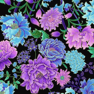 Tesoros atemporales ~ Luminoso ~ Elegante diseño floral con dorado metálico ~ Negro ~ Tela de algodón cortada a medida o largo seleccionado CM2981-BLACK