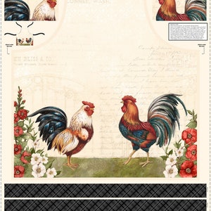 Wilmington Prints~Garden Gate Roosters~30.25&quot; x 43.5&quot; DIY Rooster Apron Panel~Multi~Cotton Fabric by the Panel 39809-139