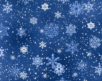 Elizabeths Studio~Landscape Medley~Snowflakes~Royal~Cotton Fabric by the Yard or Select Length 532E-RYL