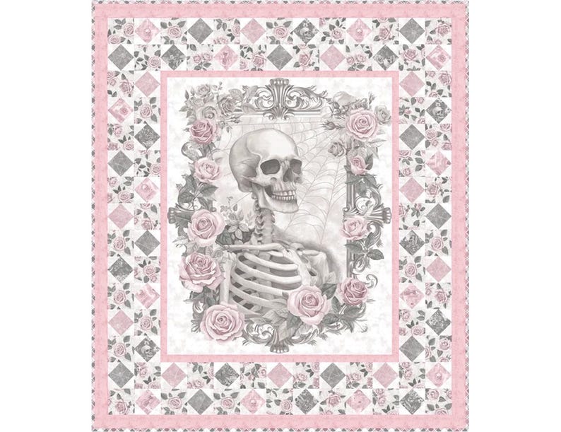 Squares on Pointe Quilt Kit, 56" X 64" Gothic Skeleton and Roses Panel ...