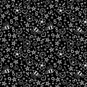 EOB~Blanko Quilting~Top of the Class~Doodles~Schwarz~Baumwollstoff als Meterware oder in den Größen 1713-99