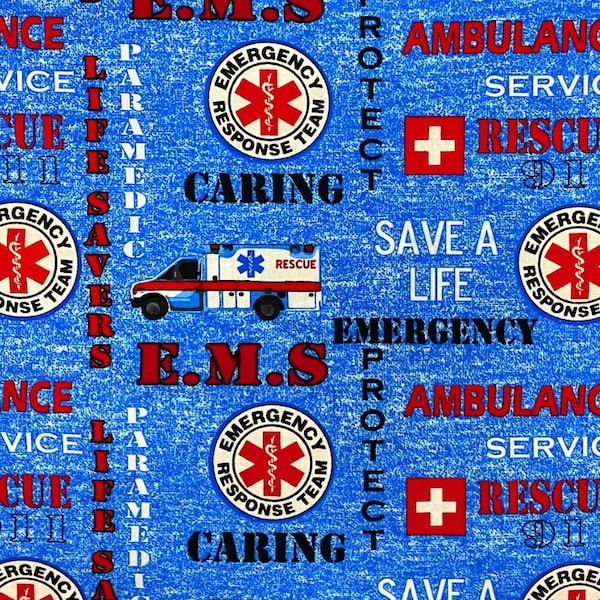 EOB~Sykel Enterprises~Military Police Fire & Nurses~Rescue~Blue~Cotton Fabric by the Yard or Select Length 1181RES-BLUE