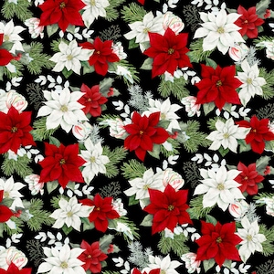 Wilmington Prints~Cardinal Cozy~Winter Floral Allover~Black~Cotton Fabric by the Yard or Select Length 33891-913