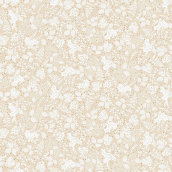 P&B Textiles - Christmas Shimmer - Leafy Blender w/ Metallic Gold - Ecru - Cotton Fabric by the Yard or Select Length CHSH5079-E