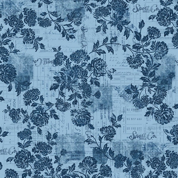 EOB~Michael Miller~Blue Jean Baby~Blue Romance~Digital Print~Blue~Cotton Fabric by the Yard or Select Length DCX10280-BLUE