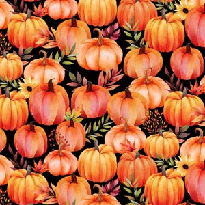 Estampados de Wilmington ~ Luz de otoño ~ Calabazas ~ Negro ~ Tela de algodón cortada a medida o seleccione largo 32105-987