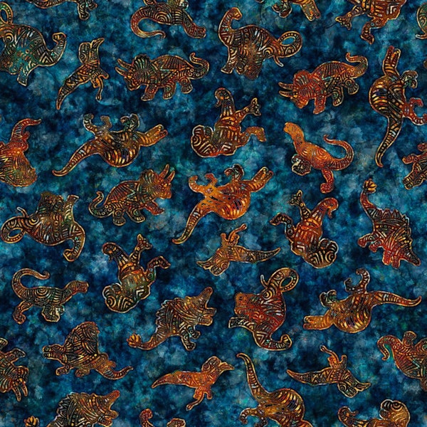 Quilting Treasures~Prehistoric~Dino Toss~Denim~Cotton Fabric by the Yard or Select Length 27989-W