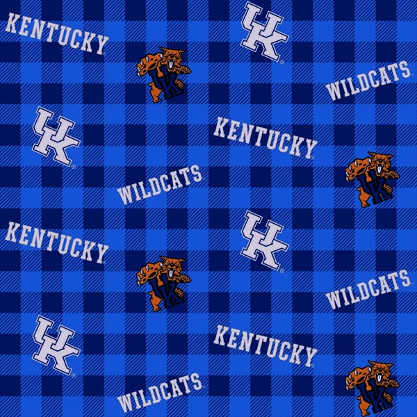 Sykel Enterprises~College Cottons~NCAA Kentucky Wildcats Buffalo Plaid~Blue~Cotton Fabric by the Yard KY-1207