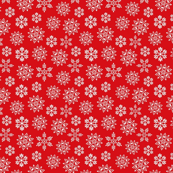 Benartex~Nordic Cabin~Nordic Snowflakes w/ Pearlescent Metallic~Red~Cotton Fabric by the Yard or Select Length 13421P-10