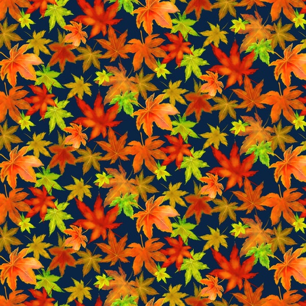 EOB~Studio E~Auburn Fox~Foliage~Navy~Cotton Fabric by the Yard or Select Length 6227S-78