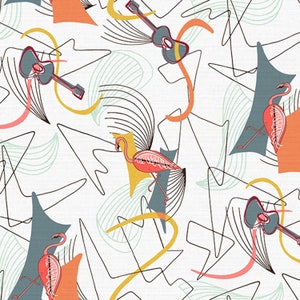 Hoffman~A Little Retro Vibe~6 oz Canvas~Digital Print~White~Canvas Fabric by the Yard Q4500-3