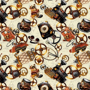 Blank Quilting~Time Travel~Steampunk Motifs~Ivory~Cotton Fabric by the Yard or Select Length 3020-41