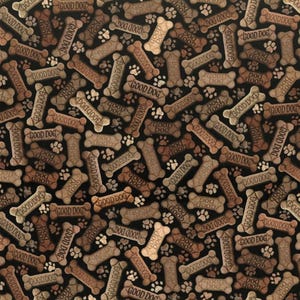 Timeless Treasures Happiness Has Paws Tossed Dog Bones Digital Black Cotton Fabric by the Yard or Select Length CD8555-BLACK