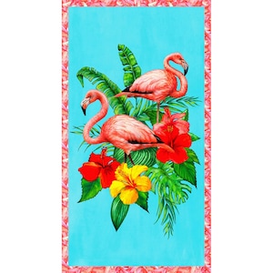 Windham~Tropical Paradise~23.25&quot; x 43.25&quot; Flamingo Paradise Bird Panel~Turquoise~Cotton Fabric by the Panel 53926P-2