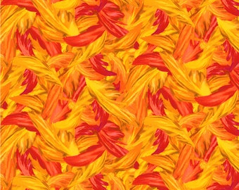 Windham Fabrics~Tropical Paradise~Feathers~Orange~Cotton Fabric by the Yard or Select Length 53931-6