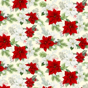 Wilmington Prints~Cardinal Cozy~Winter Floral Allover~Cream~Cotton Fabric by the Yard or Select Length 33891-113