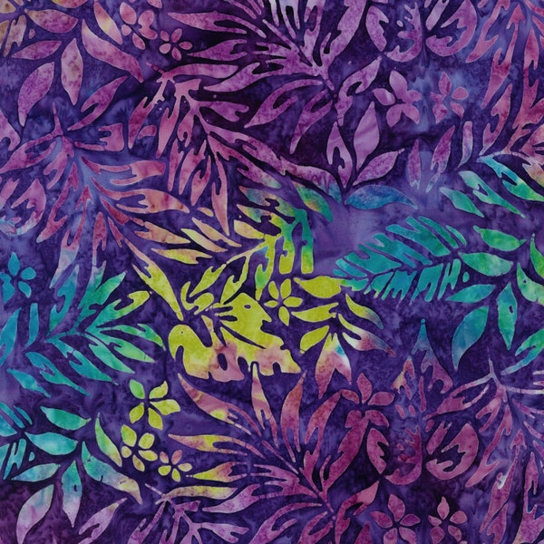 Robert Kaufman~Artisan Batik~Totally Tropical~Leaves~Grape~Cotton Batik Fabric by the Yard or Select Length AMD2131218